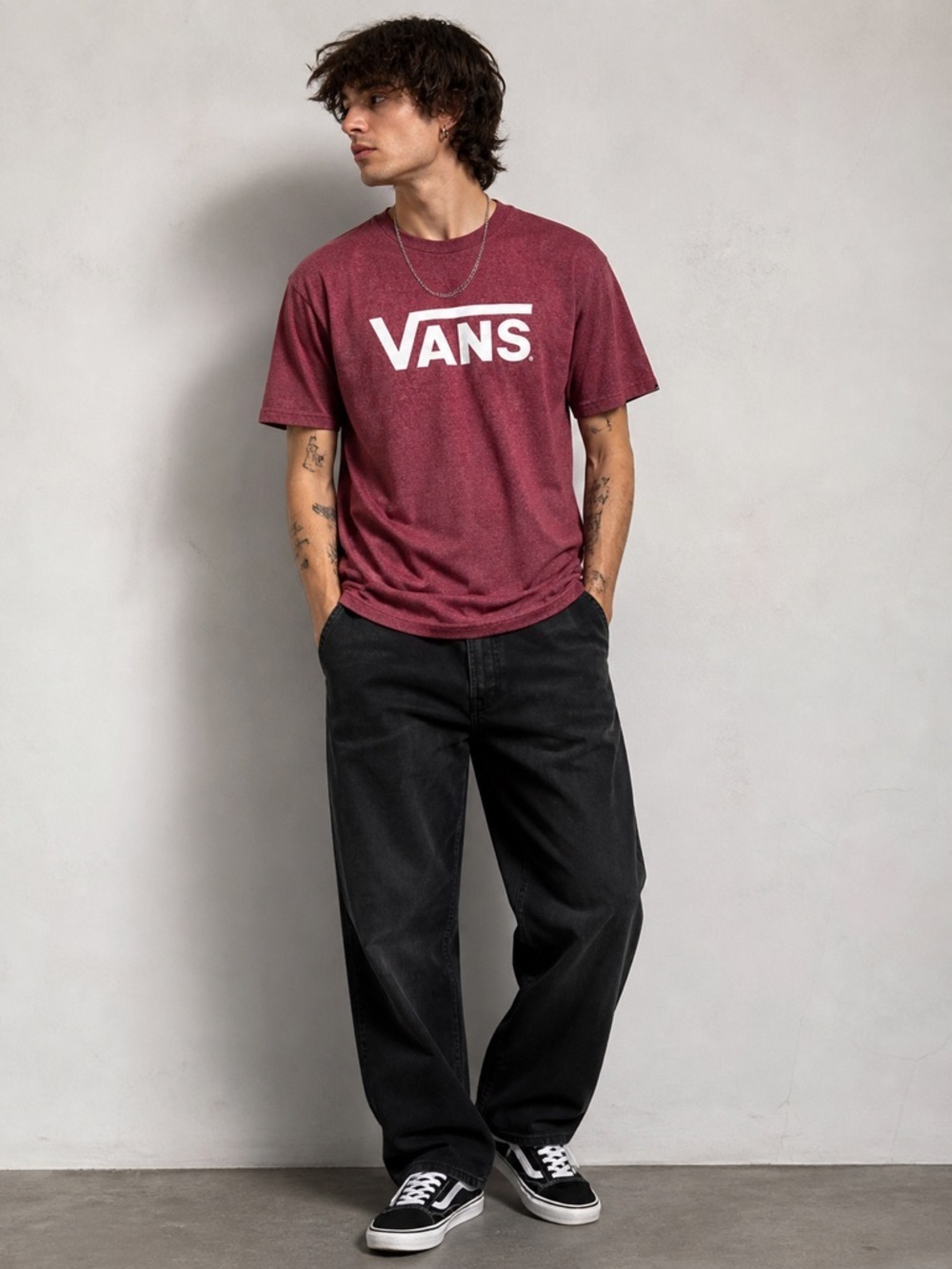 Vans Classic Logo T-Shirt Maroon Heather Size L